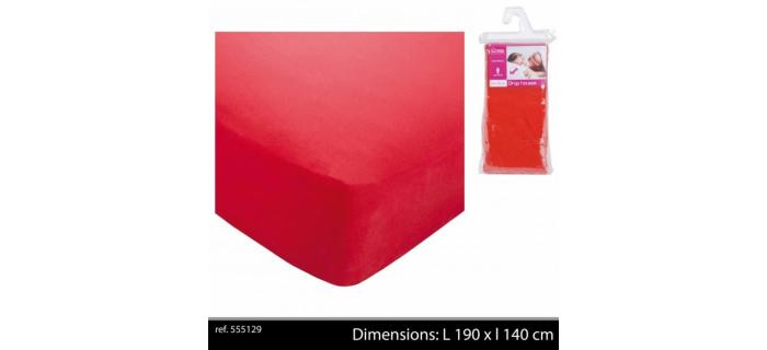 Drap Housse Uni Rouge en Polyester Pour Lit 1 Personne - 140 x 190 cm