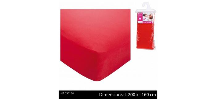 Drap Housse Uni Rouge en Polyester Pour Lit 2 Personnes - 160 x 200 cm