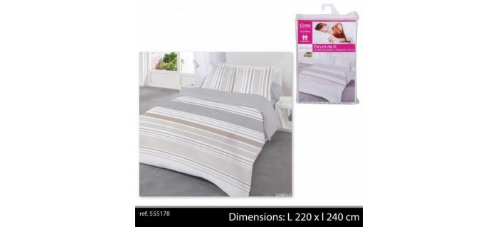 Parure de Lit complète 2 personnes Imprimée BAYADERE POLYESTER 240 x 200 cm - Housse de couette + 2 taies d'oreiller - Parure de lit 3 pièces